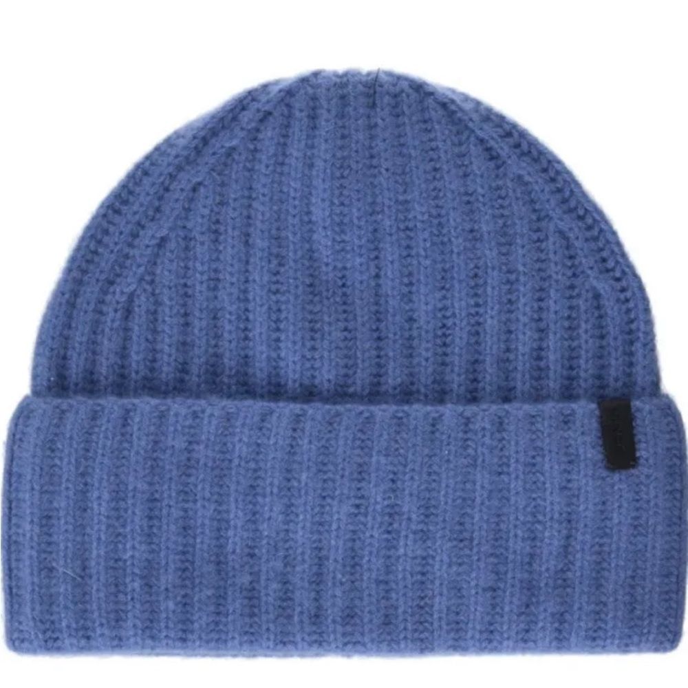 Vince Unisex Boiled 100% Cashmere Chunky Half Cardigan Knit Hat Dusty Blue OS